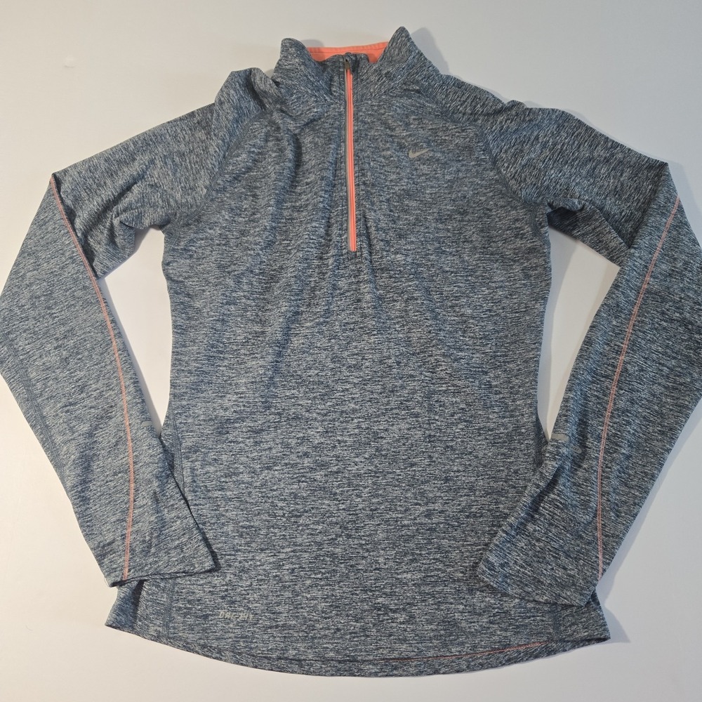 Nike Dri-FIT Womens Small Space Dye Heather Blue Quarter Zip Running Pullover